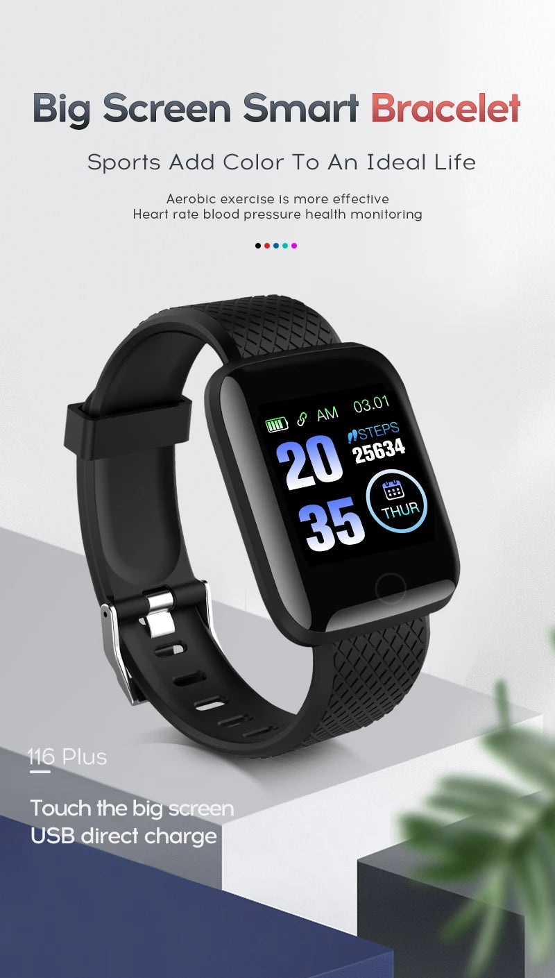 116 Plus Smart Watch Wristband Sports Fitness Blood Pressure Heart Rate Call Message Reminder Pedometer D13 Watch USB Charging