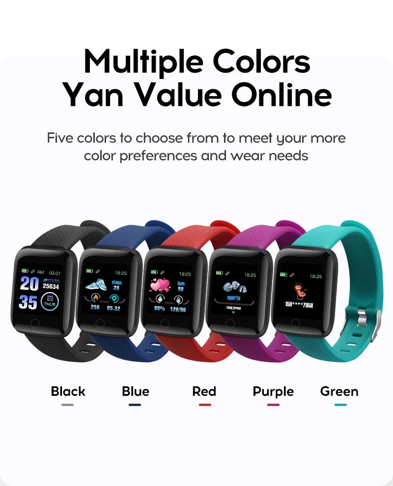 116 Plus Smart Watch Wristband Sports Fitness Blood Pressure Heart Rate Call Message Reminder Pedometer D13 Watch USB Charging