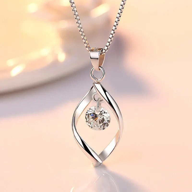 3pcs Necklace Earrings Set Ladies Cold-color Wind Twisted Glass Diamond With Venice Chain Imitation White Gold-color Jewelry