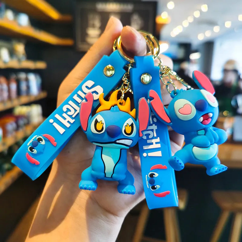 Anime Disney Keychain Cartoon Mickey Mouse Minnie Lilo & Stitch Cute Doll Keyring Ornament Key Chain Car Pendant Kids Gifts