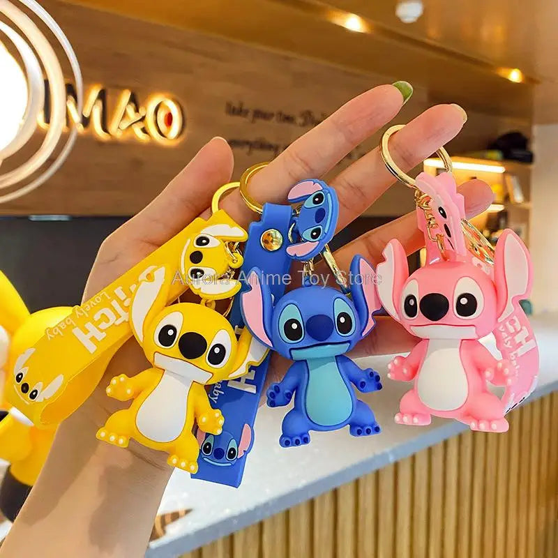 Anime Disney Keychain Cartoon Mickey Mouse Minnie Lilo & Stitch Cute Doll Keyring Ornament Key Chain Car Pendant Kids Gifts